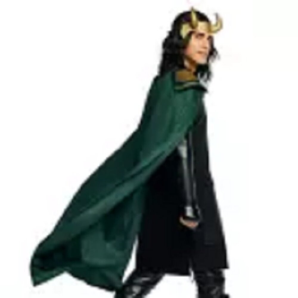 DISNEY MARVEL LOKI CAPE SHOULDER HEADDRESS HALLOWEEN COSTUME SZ:ONE FITS ALL NWT